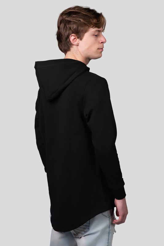 Empile Black Hoodie – side view on model, premium streetwear