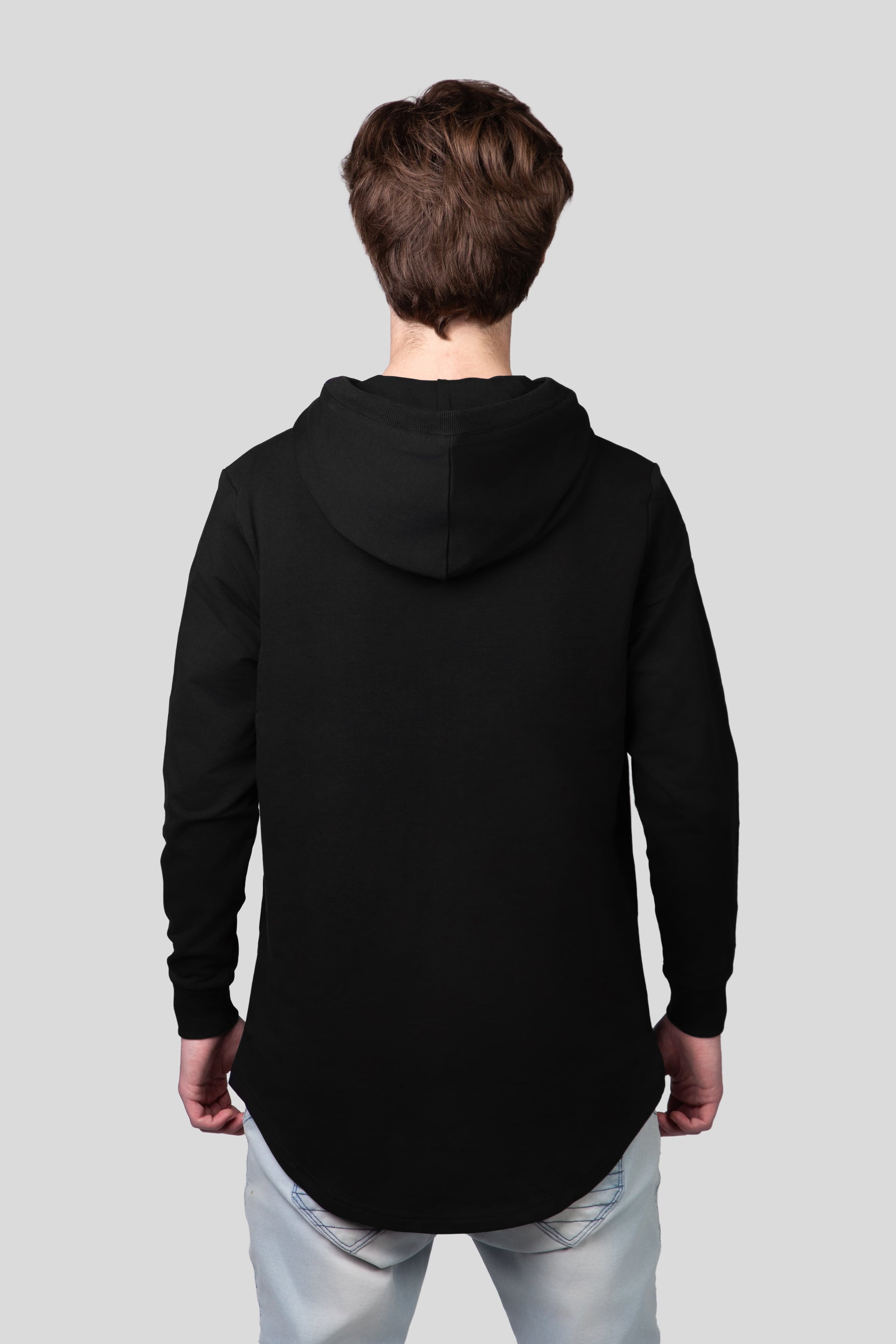 Empile Black Hoodie – back view on model, premium streetwear