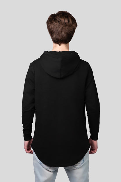 Empile Black Hoodie – back view on model, premium streetwear