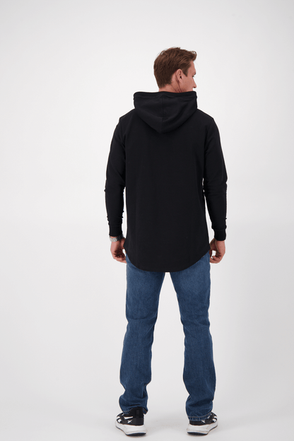 Empile Black Hoodie – back view on model, premium unisex streetwear