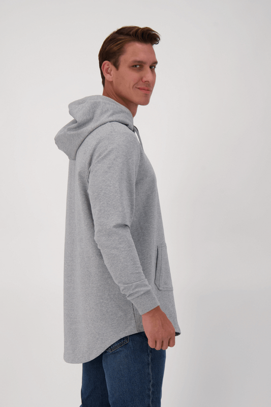 Empile Gray Hoodie – side view on model, premium streetwear