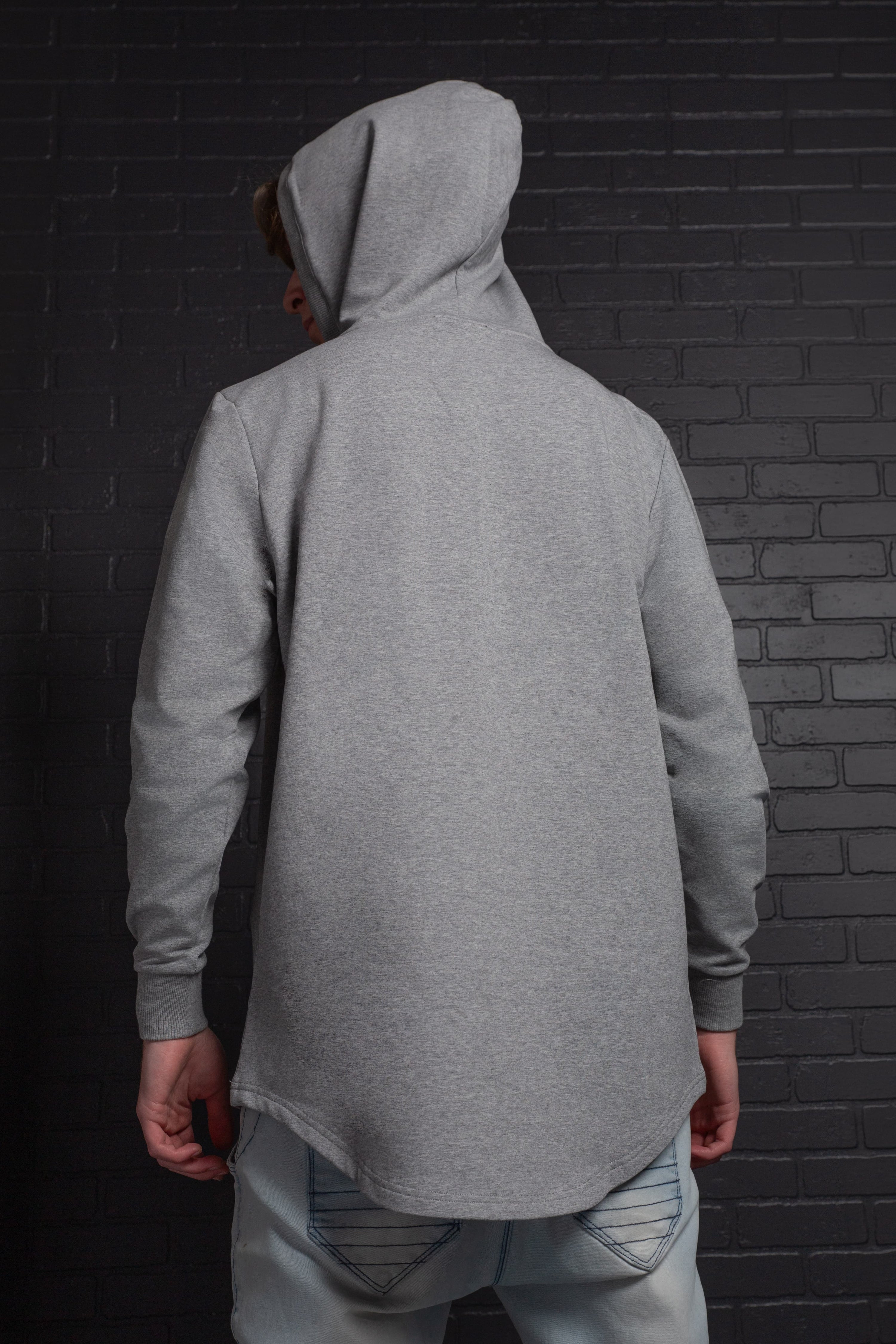 Back view of Empile gray longline streetwear hoodie