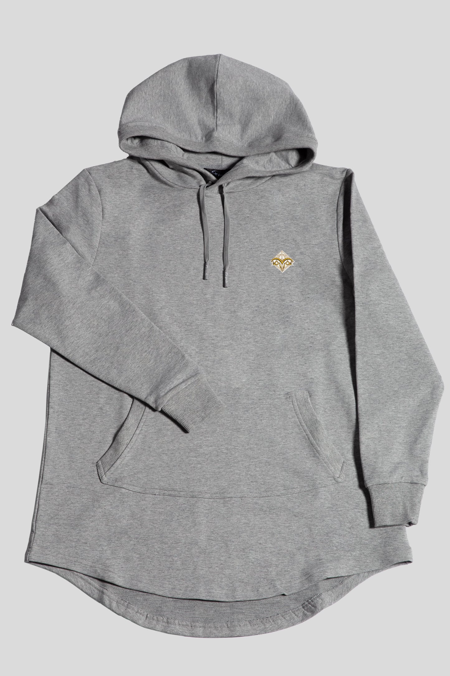 Front details of the Empile gray longline hoodie