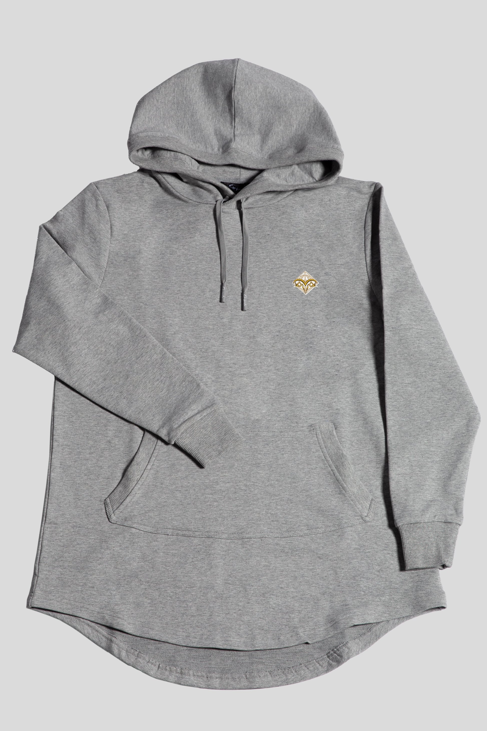 Front details of the Empile gray longline hoodie