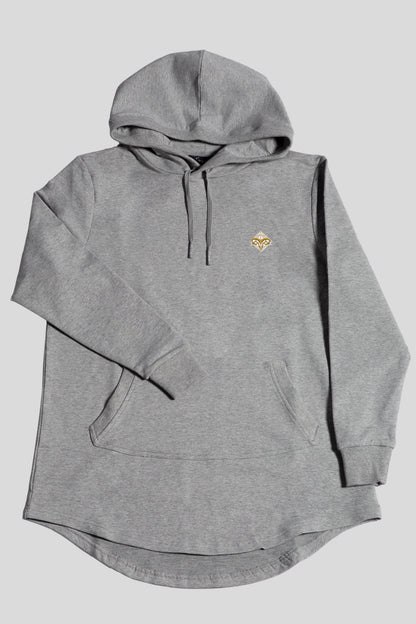 Front details of the Empile gray longline hoodie
