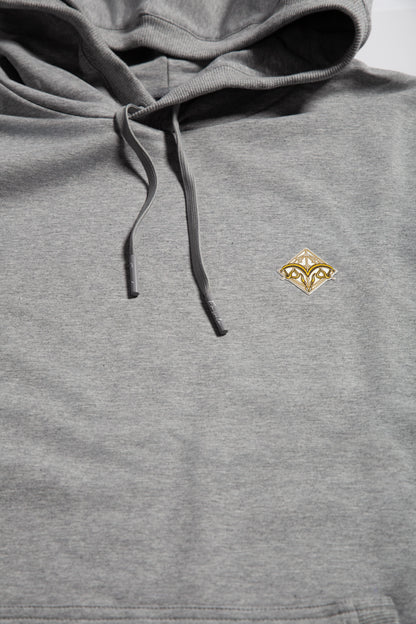 Front details close up of the Empile gray longline hoodie
