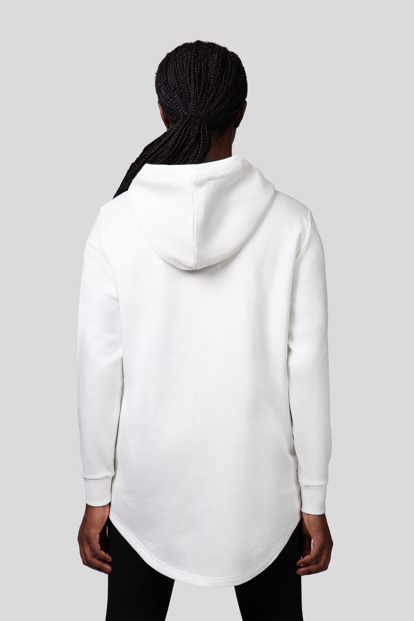 Empile White Hoodie – back view on model, premium streetwear