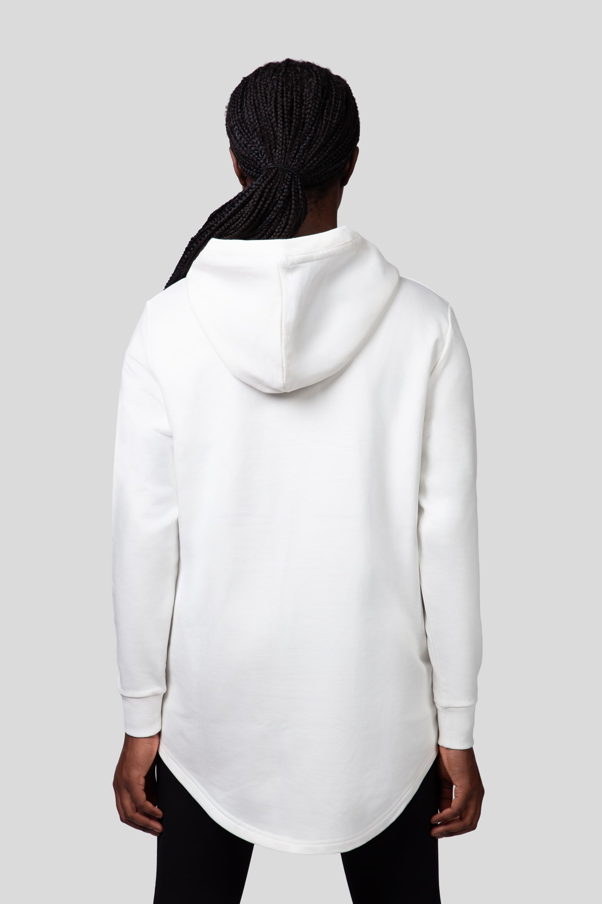Empile White Hoodie – back view on model, premium streetwear