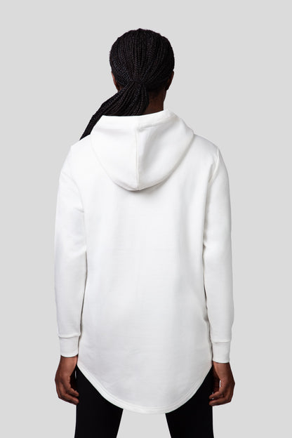 Empile White Hoodie – back view on model, premium streetwear