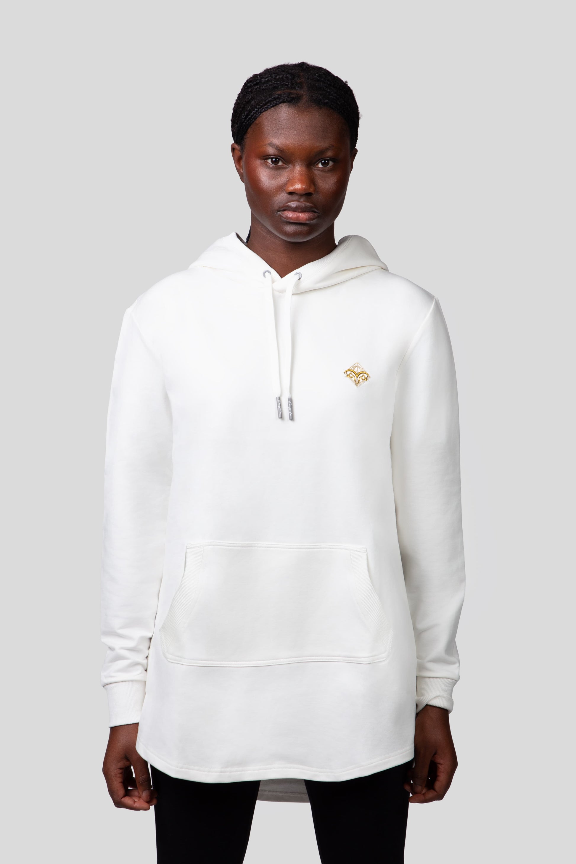 Empile White Hoodie – front view on model, premium streetwear